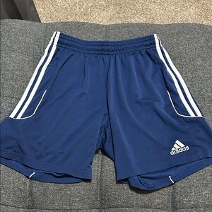 Adidas Men's Blue Athletic Shorts with White Stripes